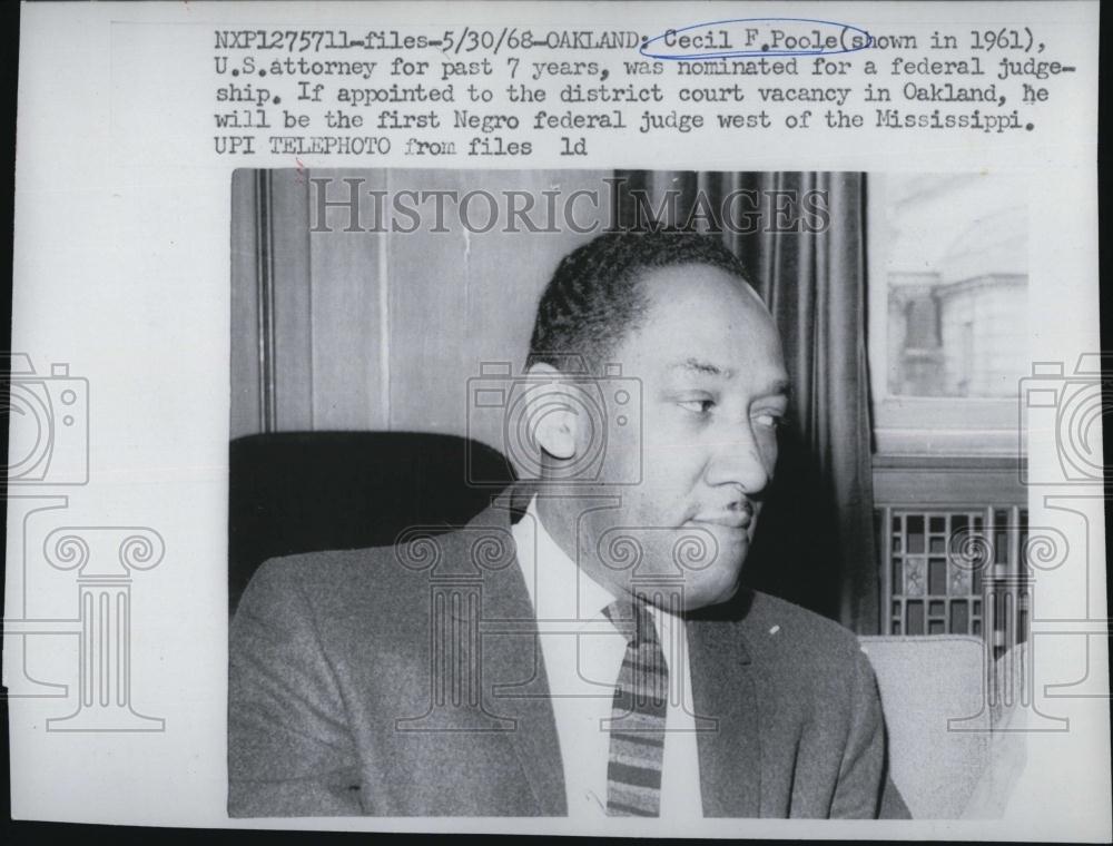 1968 Press Photo Cecil F Poolw, Us Atty nominated for Federal Juggeship - Historic Images