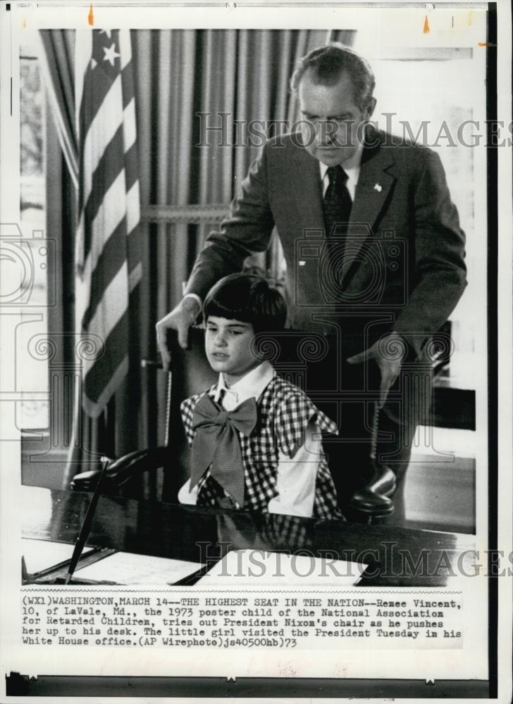 1973 Press Photo Renee Vincent, 10-years-old, President Nixon - RSL64725 - Historic Images