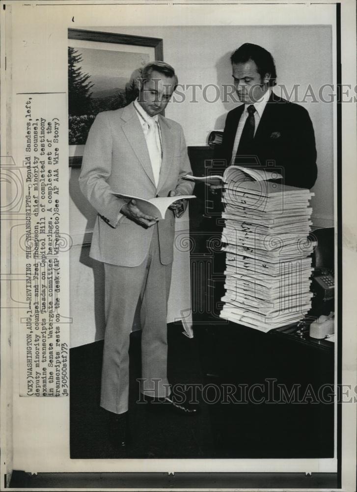 1973 Press Photo Deputy Minority Counsel Donald Sanders &amp; Fred Thompson Head Cou - Historic Images