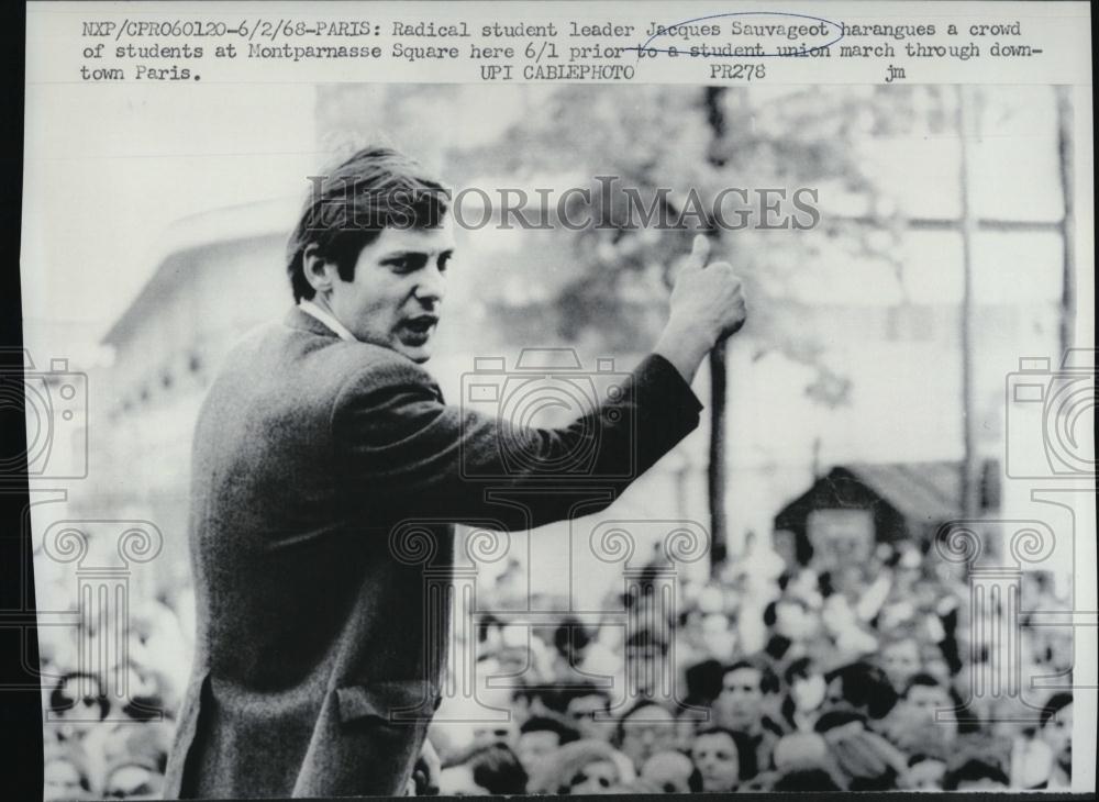 1968 Press Photo Radical Student Leader Jacques Sauvageot - RSL40341 - Historic Images