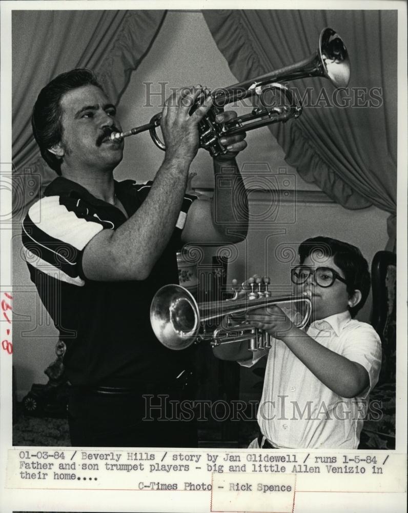 1984 Press Photo Trumpet Players Al Venezio and son Allen - RSL92277 - Historic Images