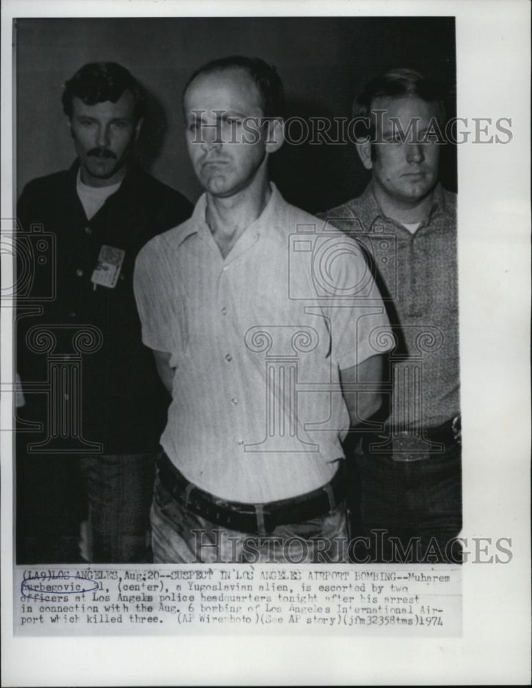 1974 Press Photo Muharem Kurbegovic arrested for a bombing at LA airport - Historic Images