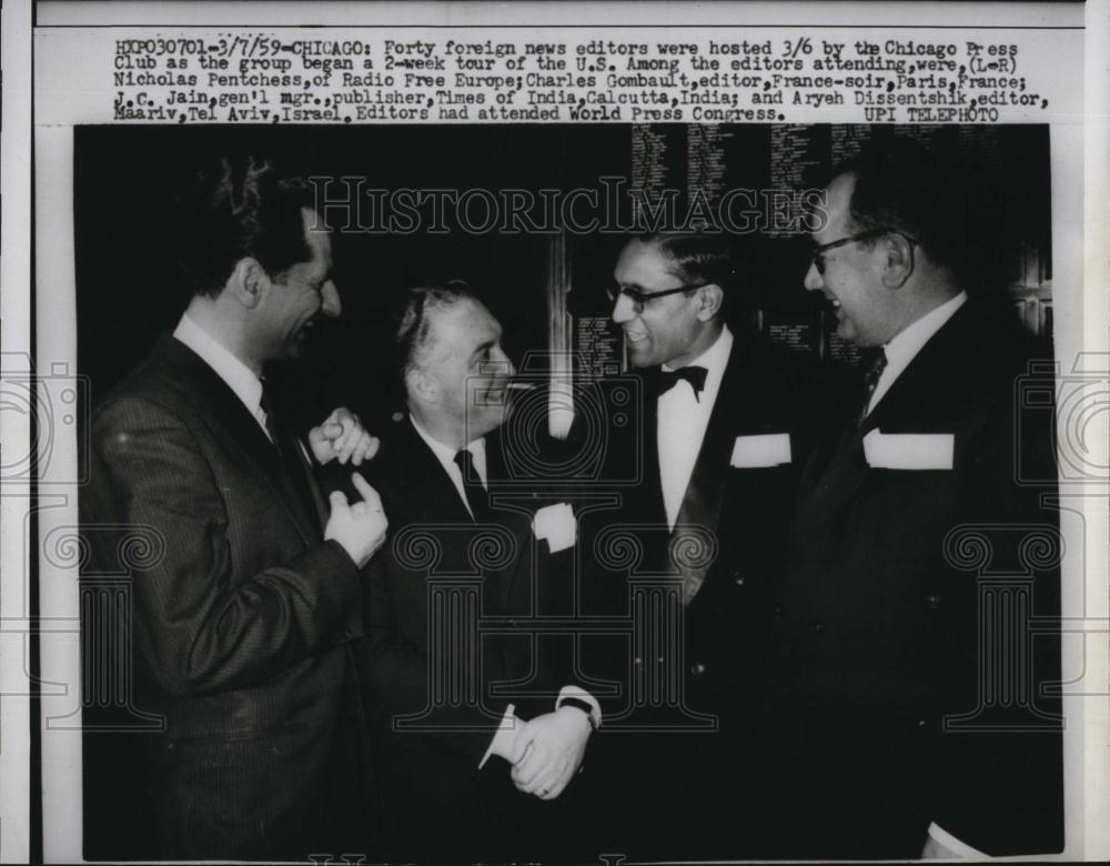 1959 Press Photo Nicholas Pentchess, Charles Gombault, JC Jain, A Dissentshik - Historic Images