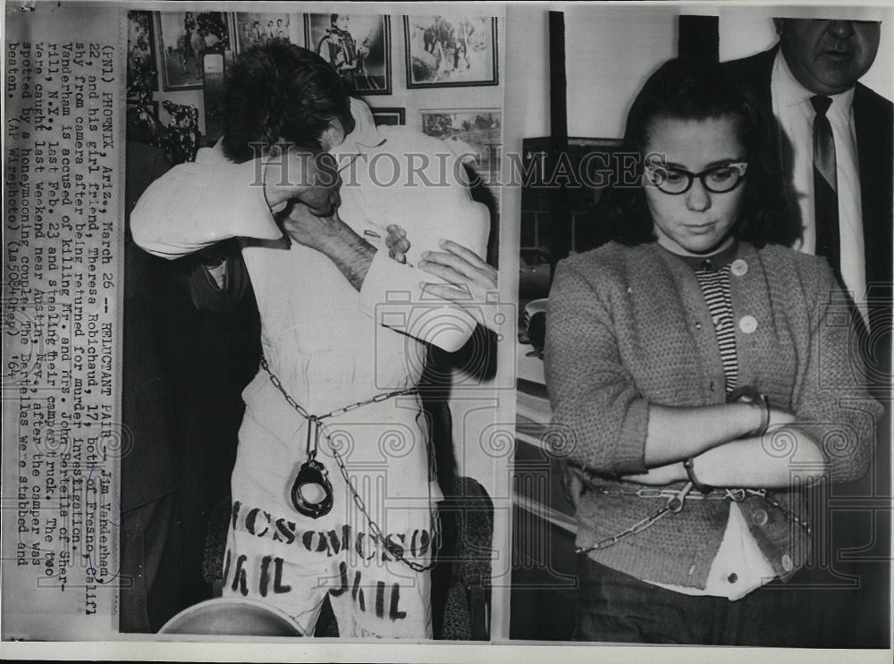 1964 Press Photo Jim Vanderham &amp; Theresa Robichaud charged with murder - Historic Images