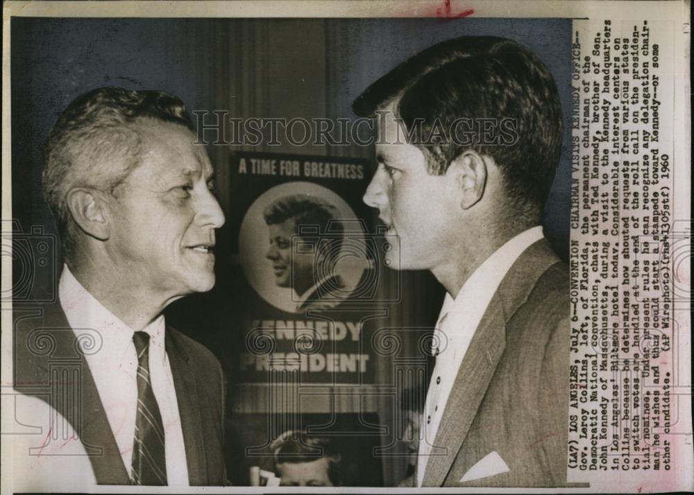 1960 Press Photo Gov Leroy Collins Ted Kennedy brother of John Kennedy - Historic Images