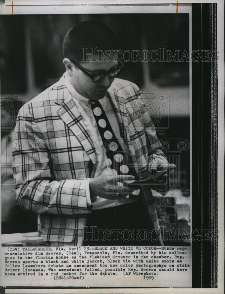 1969 Press Photo State Rep Jim Reeves of Pensocola Fla in black and white tie - Historic Images