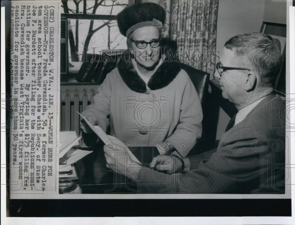 1964 Press Photo Freda Cavendish Runs For Governor Secretary State Joe Burdett - Historic Images