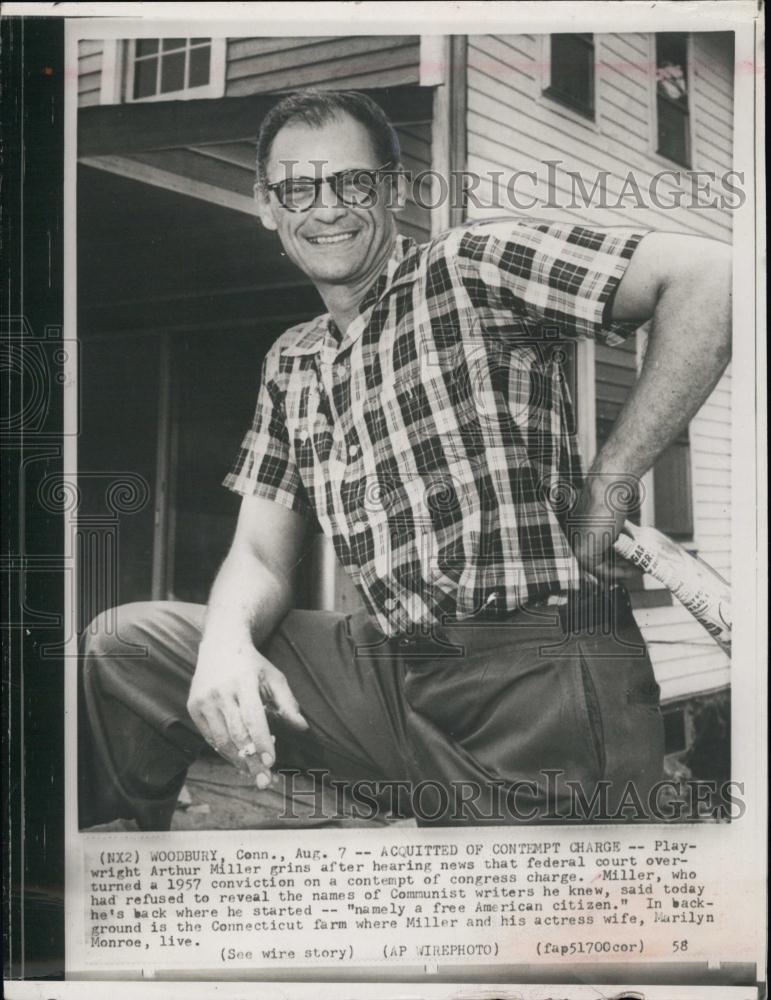 1958 Press Photo Playwright Arthur Miller acquitted of contempt charge - Historic Images