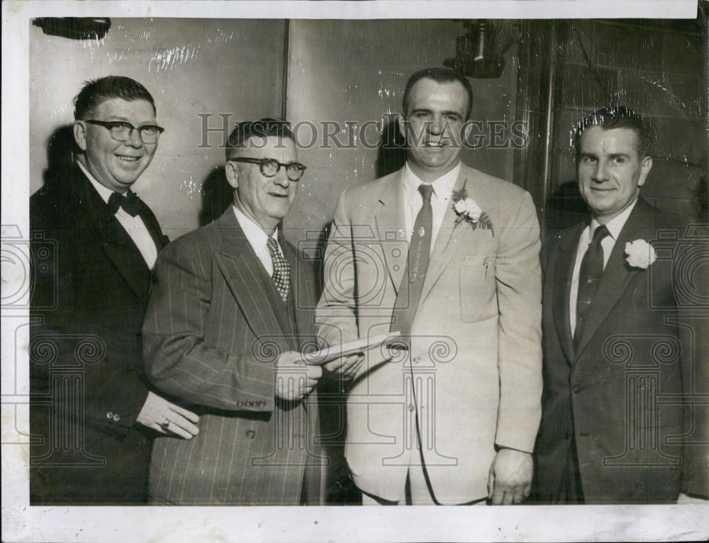 1956 Press Photo Joseph EMaynard School committee received a gift check - Historic Images