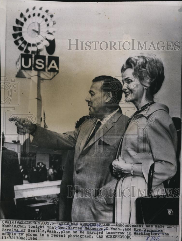 1964 Press Photo Senator Warren Magnuson &amp; Mrs Jermaine Peralta To Be Married - Historic Images