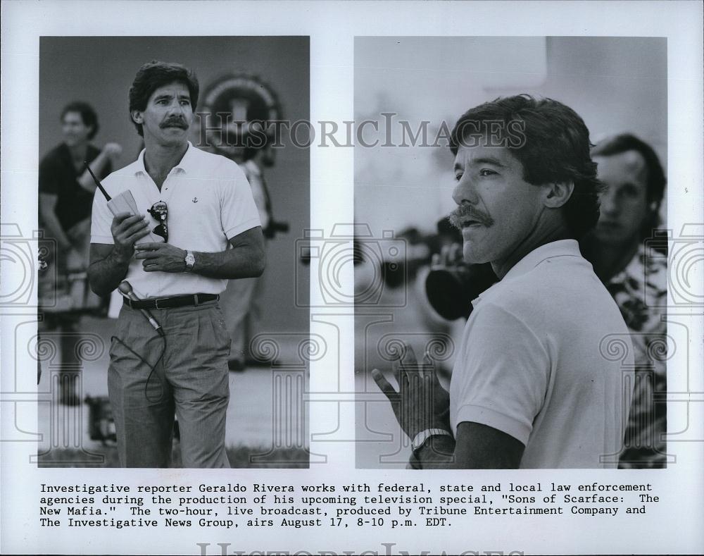 1980 Press Photo Investigative reporter Geraldo Rivera "Sons of Scarface Mafia" - Historic Images