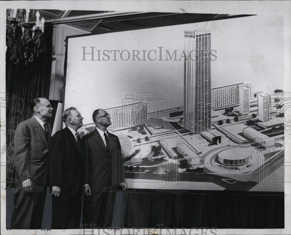 1957 Press Photo Officials Look At Mural Of New Prudential Building Project - Historic Images