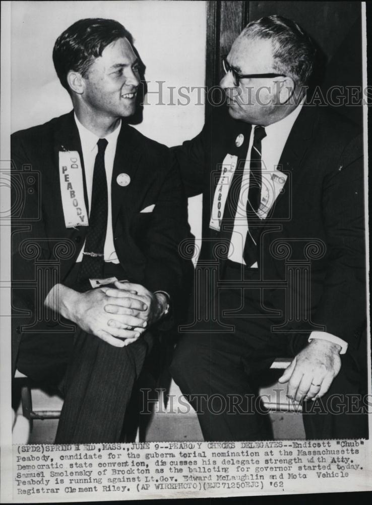 1962 Press Photo Governor Candidate Endicott Peabody Attorney Samuel Smolensky - Historic Images