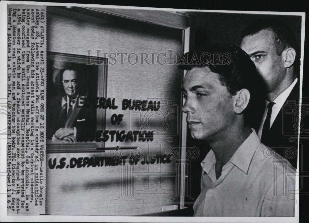 1965 Press Photo Texas State Mental Hospital Escapee Leslie Douglas Ashley - Historic Images