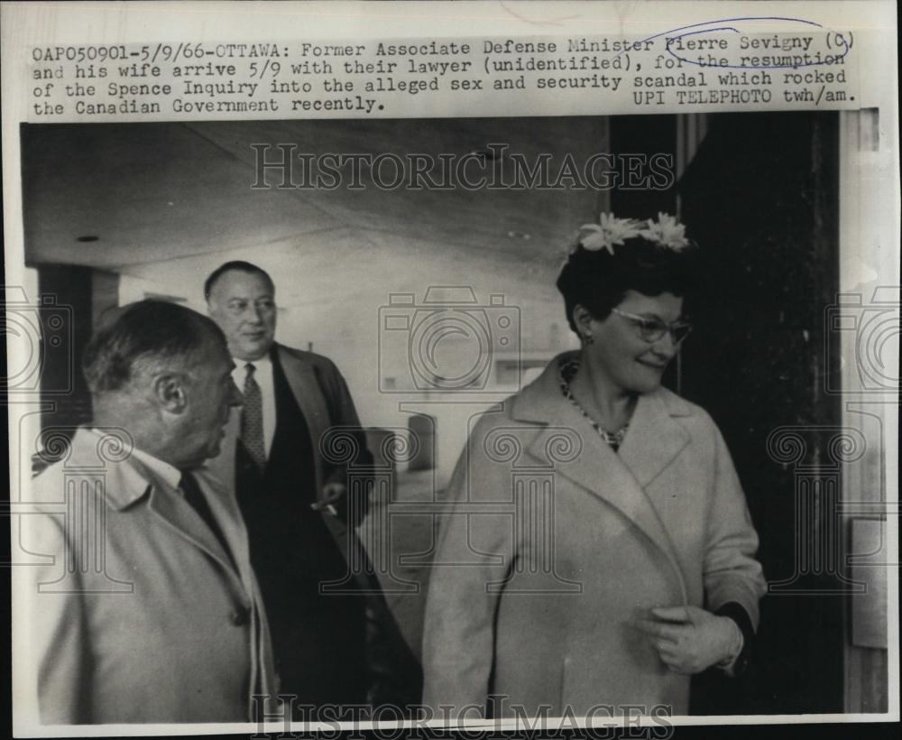 1966 Press Photo Former Defense Minister Pierre Sevigny and Wife Arrive Ottowa - Historic Images