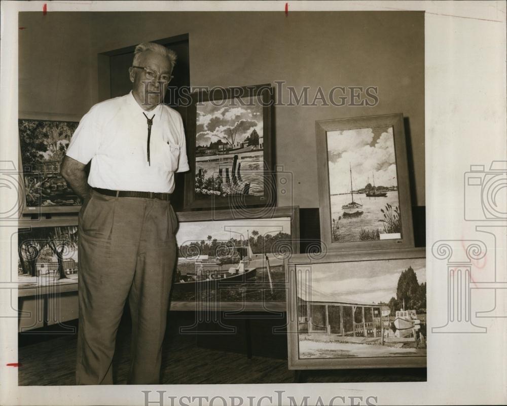 1963 Press Photo Artist Sam Walker with Paintings - RSL98023 - Historic Images