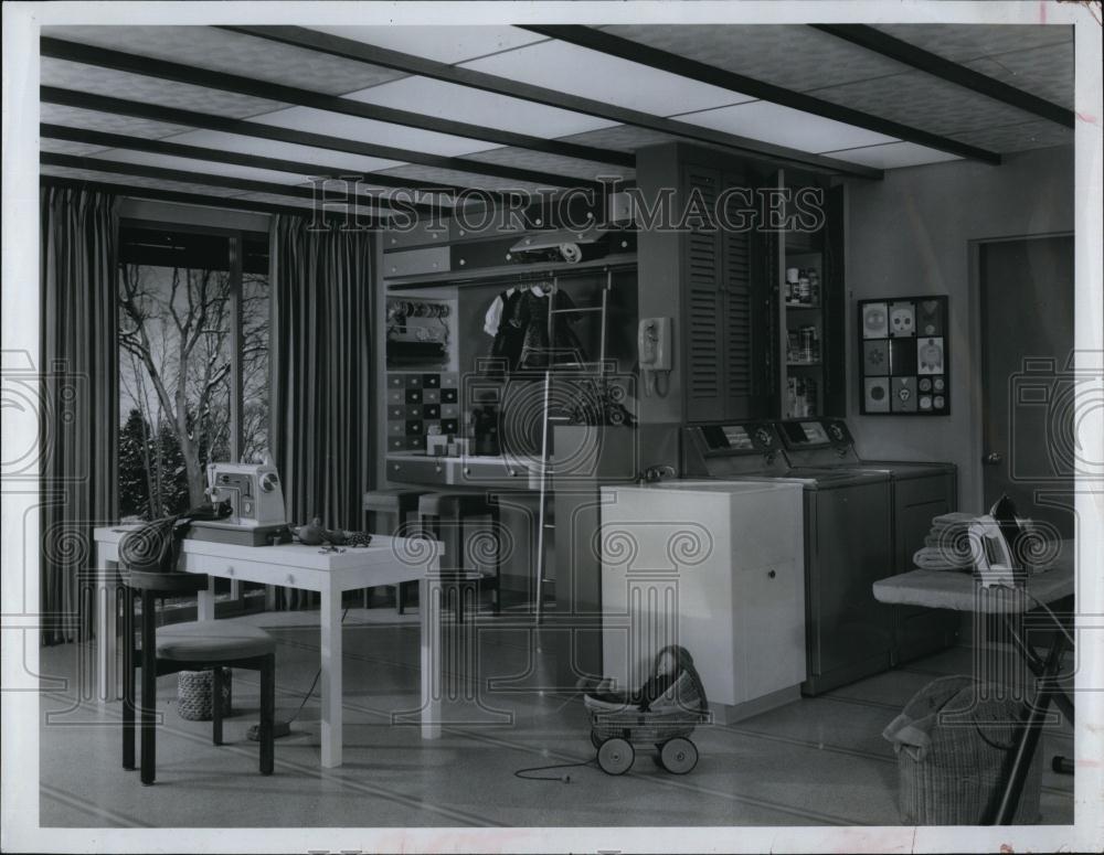 1966 Press Photo Clutter room divided areas home decor Utility Room - RSL95575 - Historic Images