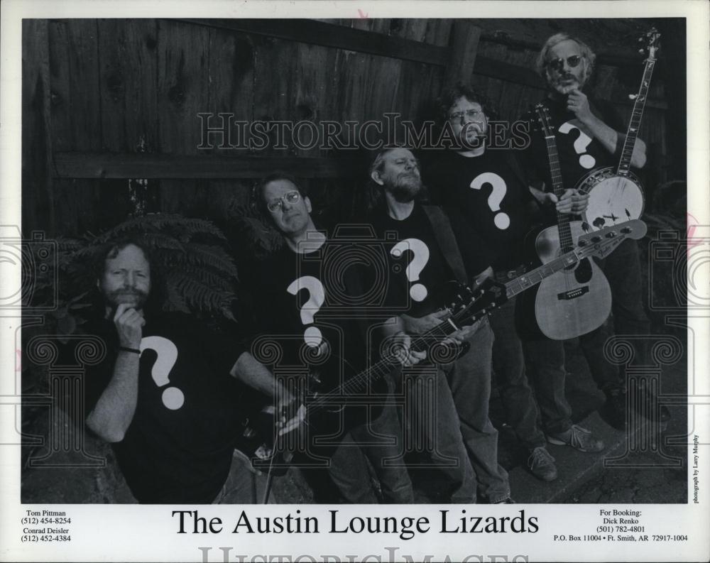 1995 Press Photo Band "The Austin Lounge Lizards" on Watermelon label - Historic Images