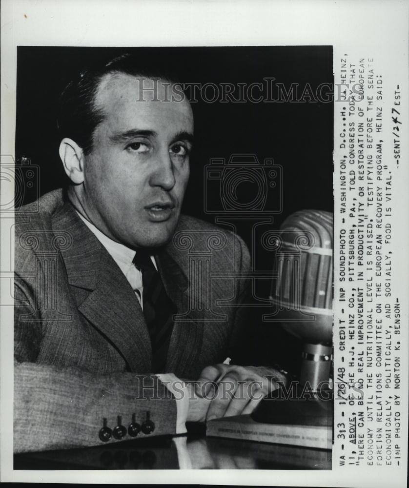 1948 Press Photo HJ Heinz II Testifying at Congress - RSL45763 - Historic Images