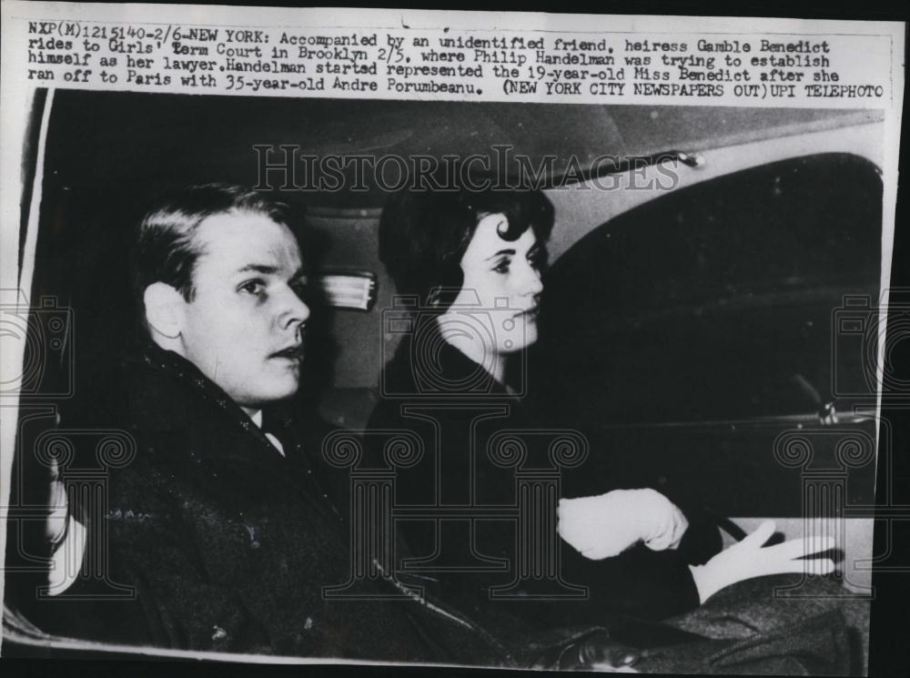 1960 Press Photo runaway heiress Gamble Benedict going to court in Brooklyn - Historic Images