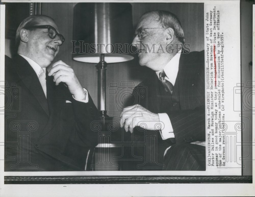 1957 Press Photo State Sec John Foster Dulles &amp; For Min Heinrich von Bretano - Historic Images