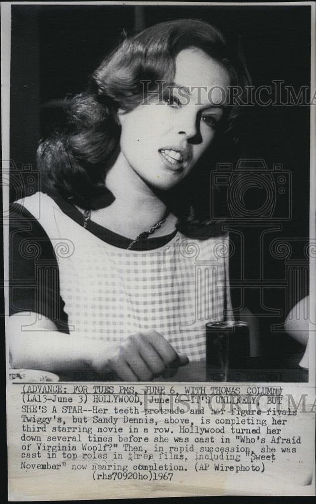 1967 Press Photo Actress Sandy Dennis in &quot;Who&#39;s Afraid of Virginia Woolf?&quot; - Historic Images