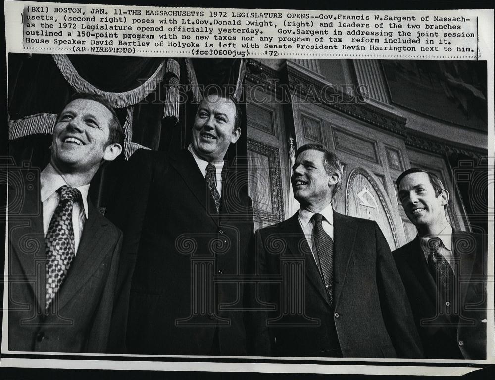 1972 Press Photo Mass Gov F Sargent,Lt Gov D Dwight,D Bartley,K Harrington - Historic Images