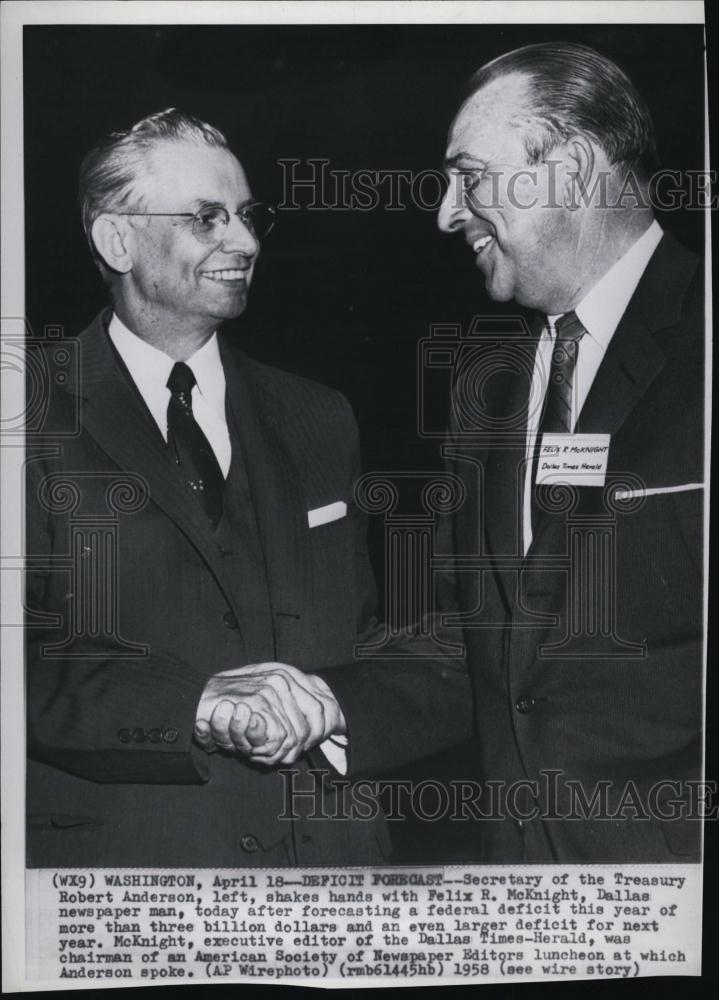 1958 Press Photo Secretary of the Treasury Robert Anderson, F McKnight - Historic Images