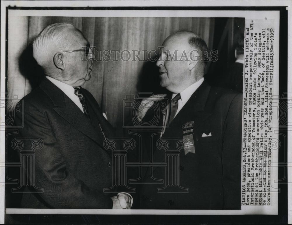 1952 Press Photo Teamsters Leaders Daniel J Tobin & Dave Beck at Convention - Historic Images