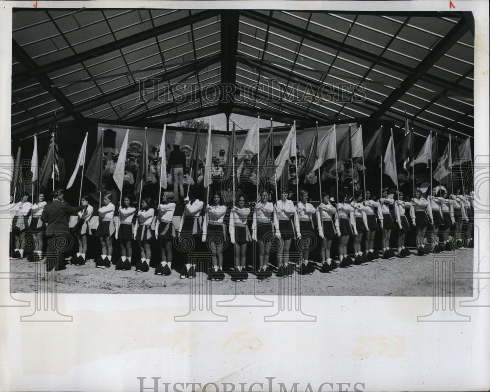 1974 Press Photo Veterans Day Parade, Flags, St Petersburg High School Band - Historic Images