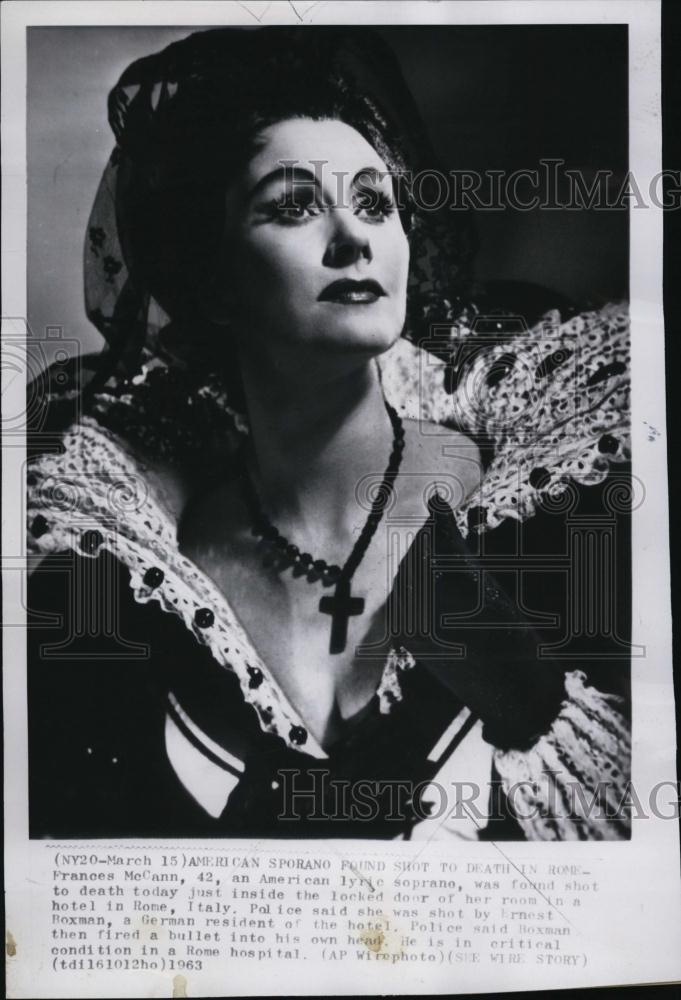 1963 Press Photo Opera Singer Frances McCann In Rome Italy - RSL46935 - Historic Images