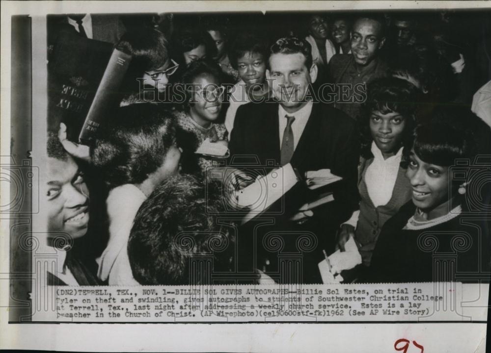 1962 Press Photo Billie Sol Estes, Financier, Minister, Theft, Swindling Charges - Historic Images