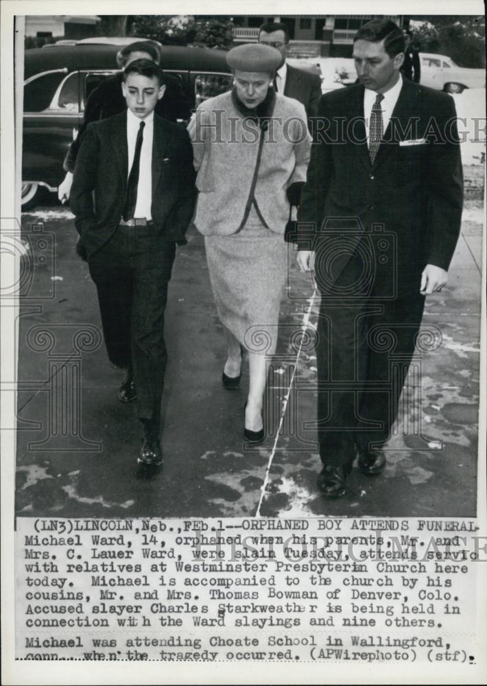 1958 Press Photo Orphan Michael Ward After Parents Were Slain Attending Memorial - Historic Images