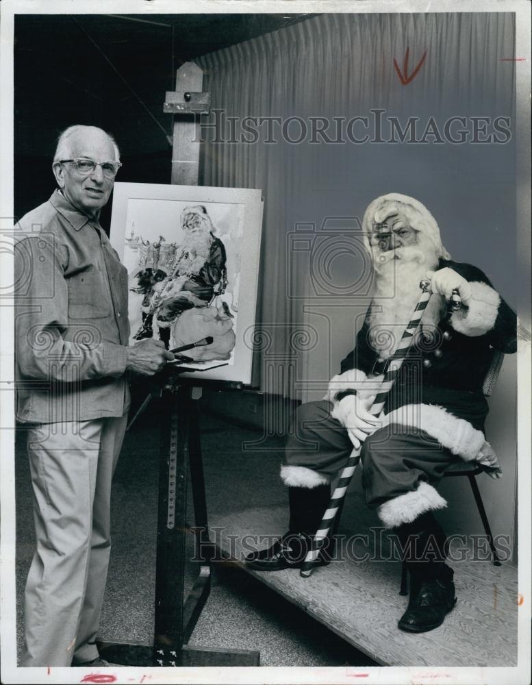 1971 Press Photo Artist Sydney Stern Paints Santa Claus Joe West - RSL65375 - Historic Images