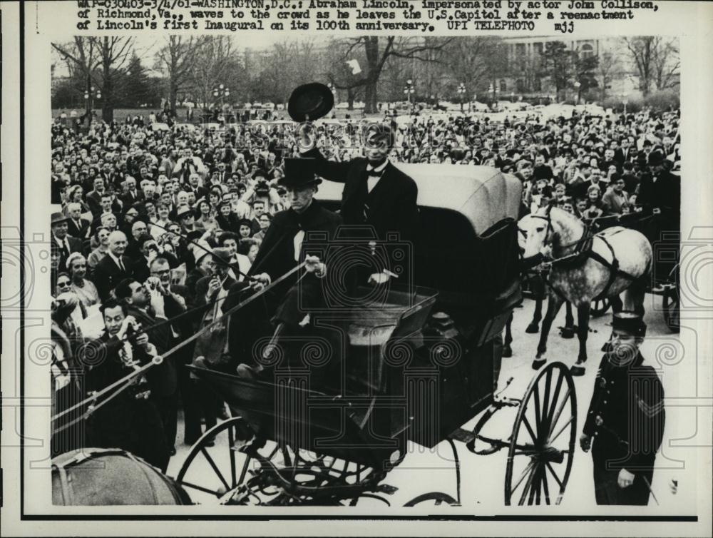 1961 Press Photo Actor John Collison portrays Lincoln at 100th anniversary - Historic Images