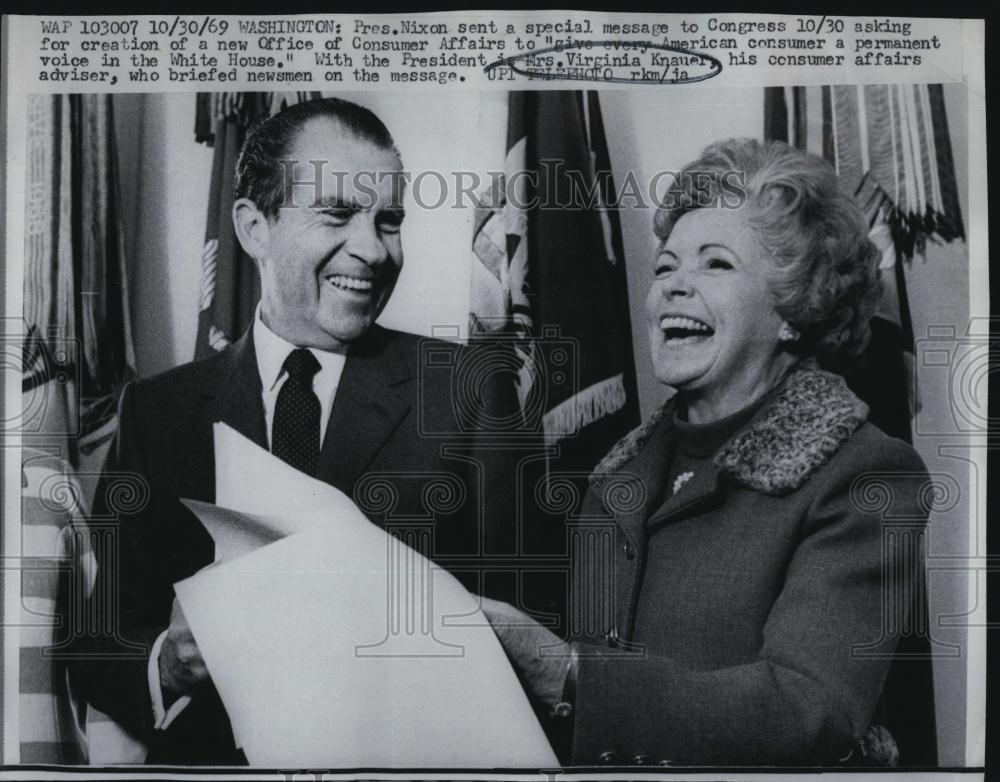 1969 Press Photo With President is Mrs Virginia Knauer consumer affairs adviser - Historic Images