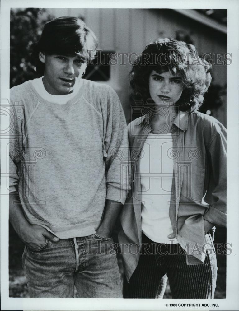 1986 Press Photo Steve Antin and Heather Langencamp in &quot;Can a Guy Say No?&quot; - Historic Images