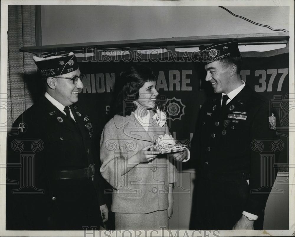 1961 Press Photo Kathleen Maroney,H Troville &amp; Cmdr Herb Erb , American Legion - Historic Images