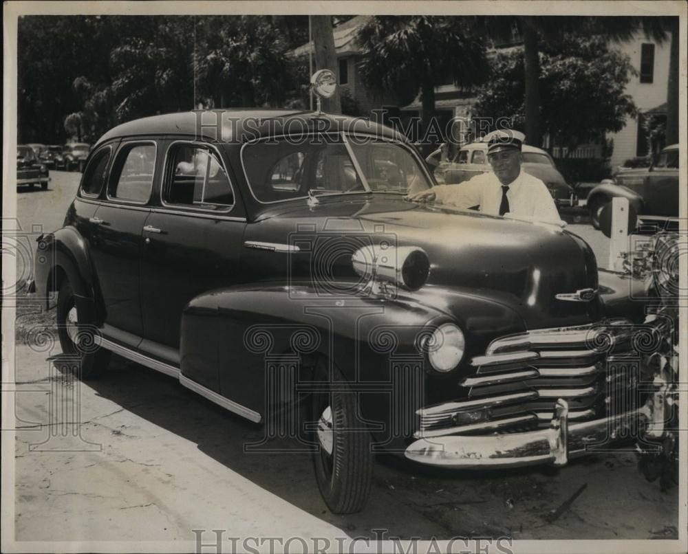 Press Photo Fire Chief Peter Treola and new car for the dept - RSL98973 - Historic Images