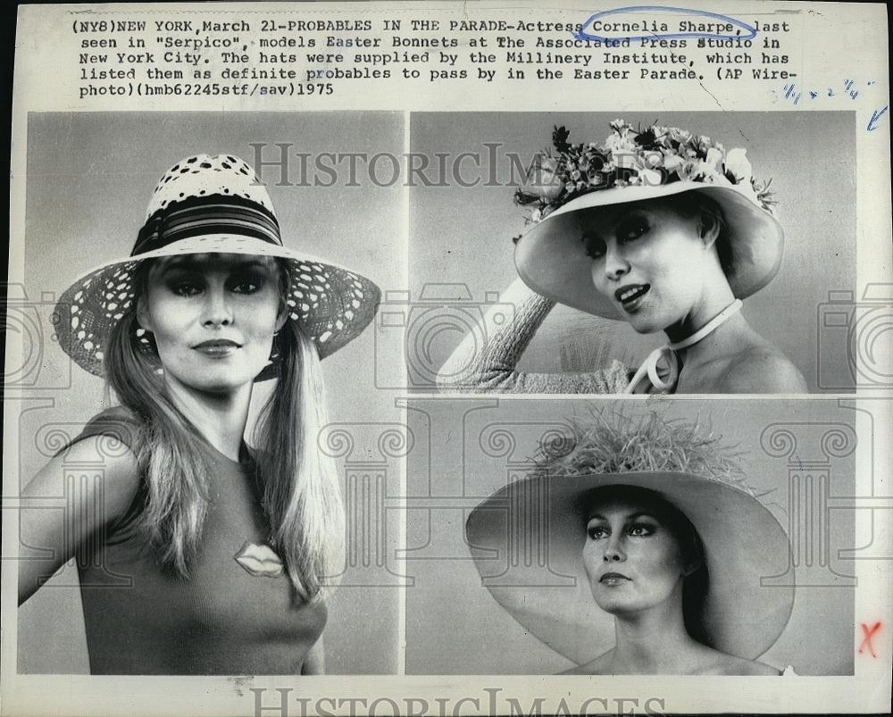 1975 Press Photo Actress Cornelia Sharpe Models Easter Bonnets - RSL90077 - Historic Images