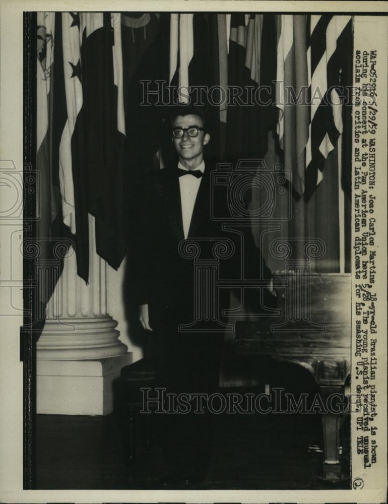 1959 Press Photo Joao Carlos Martins Brazilian Pianist Pan American Concert - Historic Images