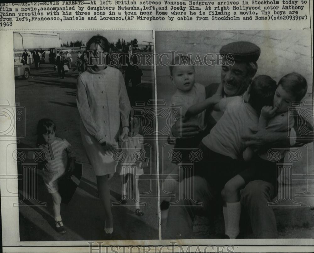 1968 Press Photo Actor Anthony Quinn Wresting with His Three Sons - RSL40261 - Historic Images