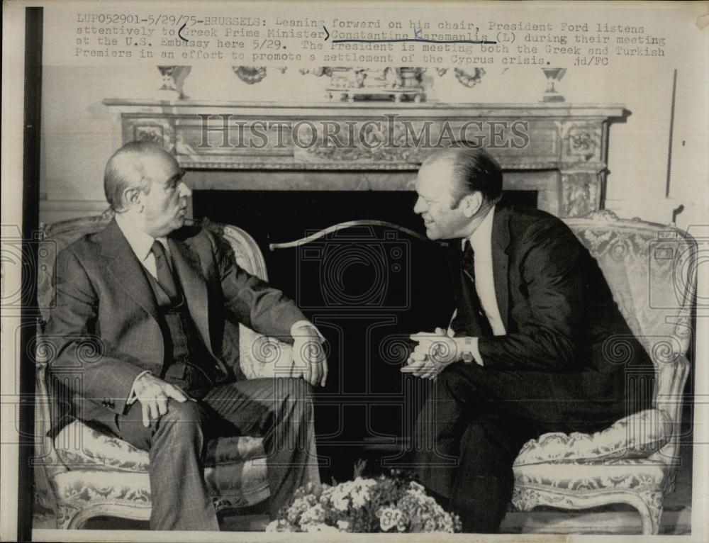 1975 Press Photo Greek Prime Minister Caramanlis &amp; President Ford - RSL66197 - Historic Images