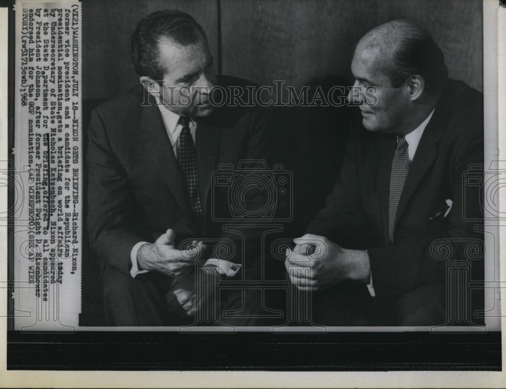 1968 Press Photo RIchard Nixon and Nicholas Katzenbach at State Dept - Historic Images