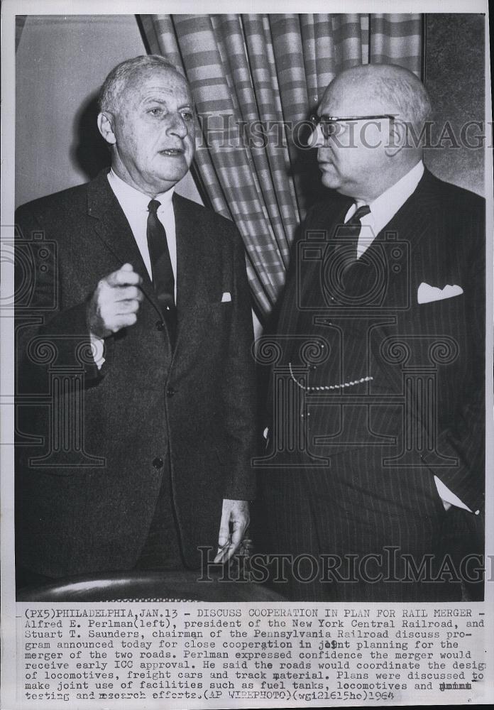 1964 Press Photo New York Central Railroad Pres Alfred Perlman &amp; S Saunders - Historic Images