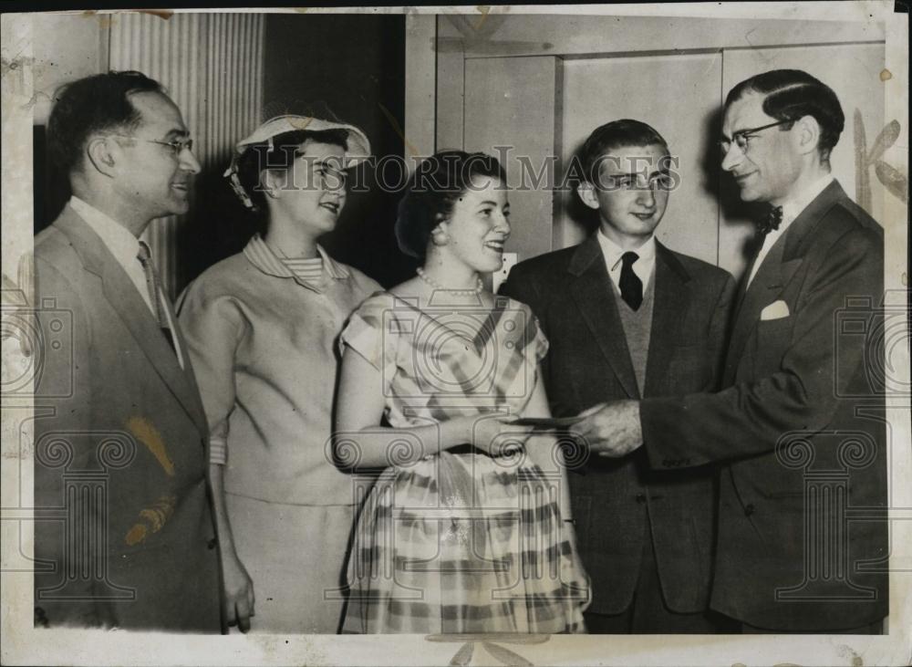 1956 Press Photo Constance Train St Joseph HS Junior Receives Savings Bond - Historic Images