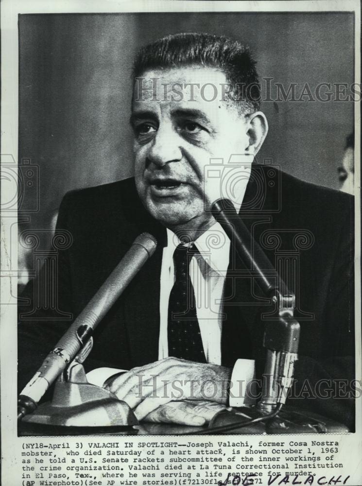 1971 Press Photo Joesph Valachi Former Cosa Nostra Mobster Died - RSL46229 - Historic Images