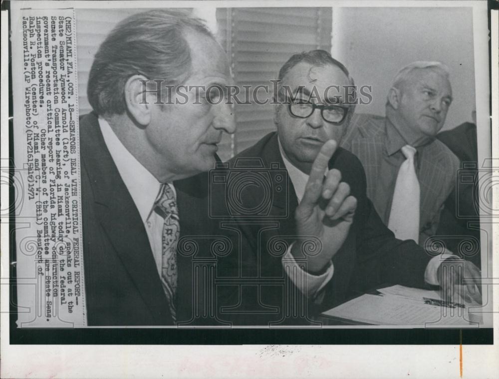 1971 Press Photo Senators Lynwood Arnold, Ralph R Poston, CW Beaufort, Florida - Historic Images