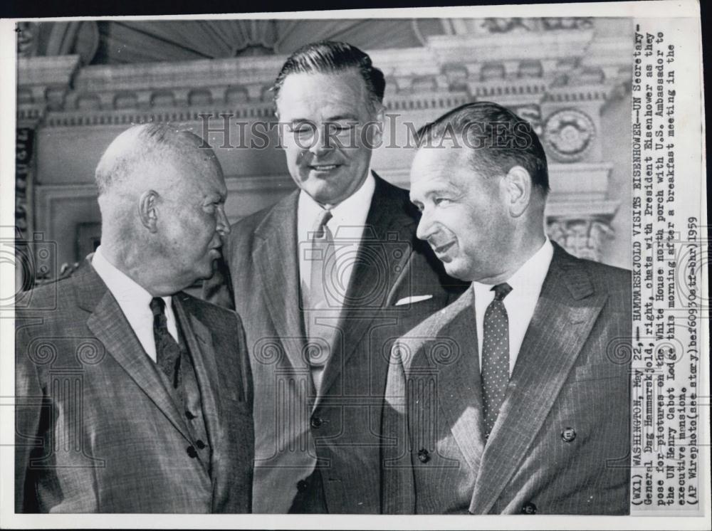 1959 Press Photo UN Sec Gen Dag Hammarskjold,Pres Eisenhower &amp; HC Lodge - Historic Images