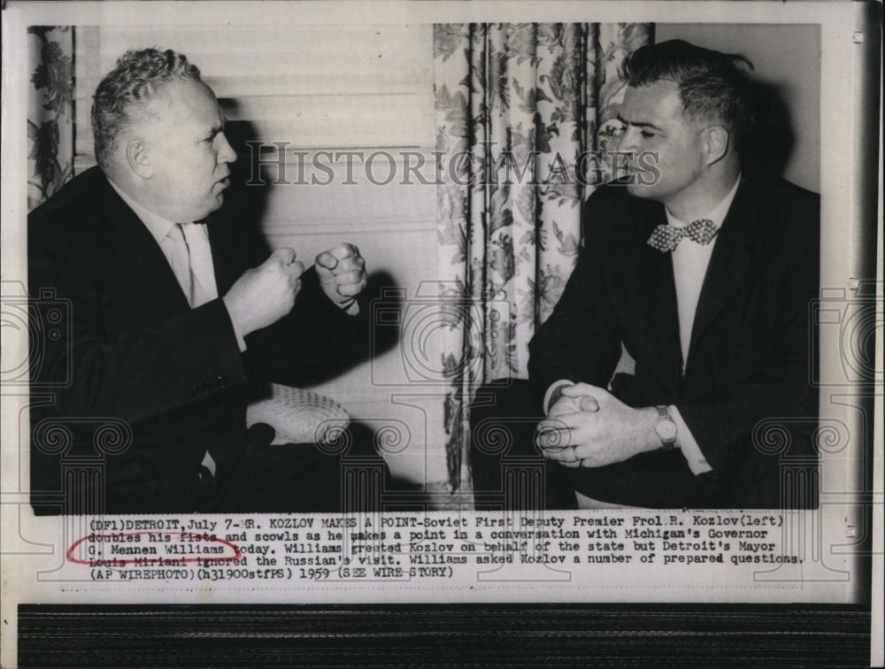 1959 Press Photo Michigan Governor G Mennen Williams &amp; Frol Kozlov Soviet Dep Pr - Historic Images